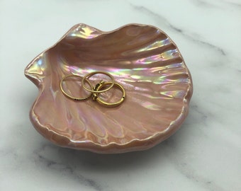 Pink Jewellery Dish, Ceramic Sea Shell - Ready to Ship