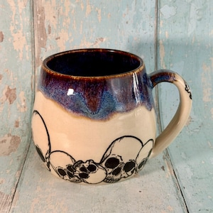 Dark Blue Skull Mug, Large Ceramic Cup