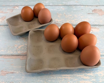 Grey Ceramic Egg Tray, Holds 6 or 12 Eggs