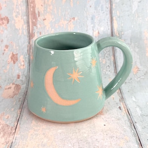 Turquoise Moon & Star Celestial-mok, grote keramische beker