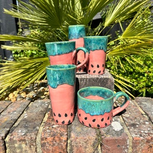 Ceramic Watermelon Vase, Handmade Modern Pottery, Pink and Green image 8