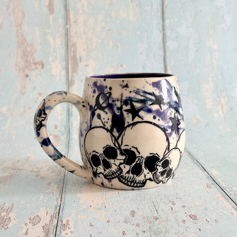 Skull and Star Mug, Handmade Blue Ceramic Cup image 4