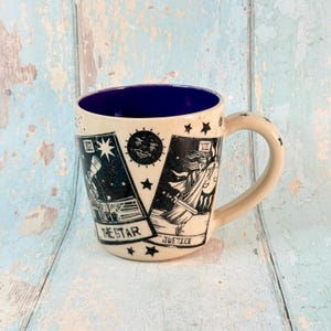 Schwarz-weiße Tarot- und Stern-Tasse, große Keramiktasse
