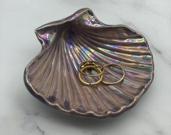 Purple Jewellery Dish, Ceramic Sea Shell