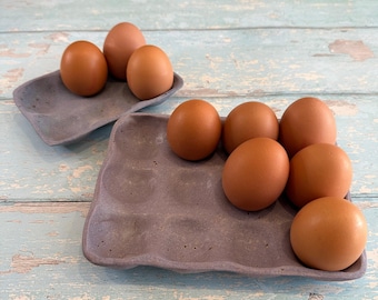 Purple Ceramic Egg Tray, Holds 6 or 12 Eggs