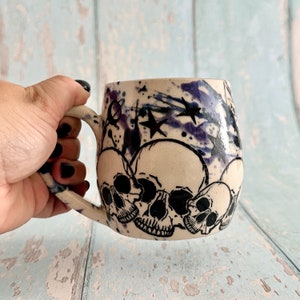 Skull and Star Mug, Handmade Blue Ceramic Cup image 8