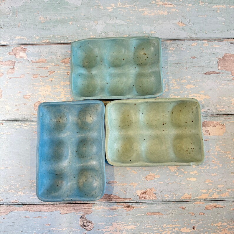 Green Ceramic Egg Tray, Holds 6 or 12 Eggs