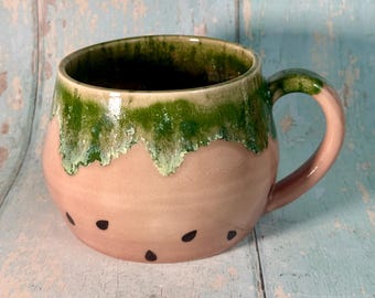 Ceramic Watermelon Mug, Large Pink and Green Cup - Second
