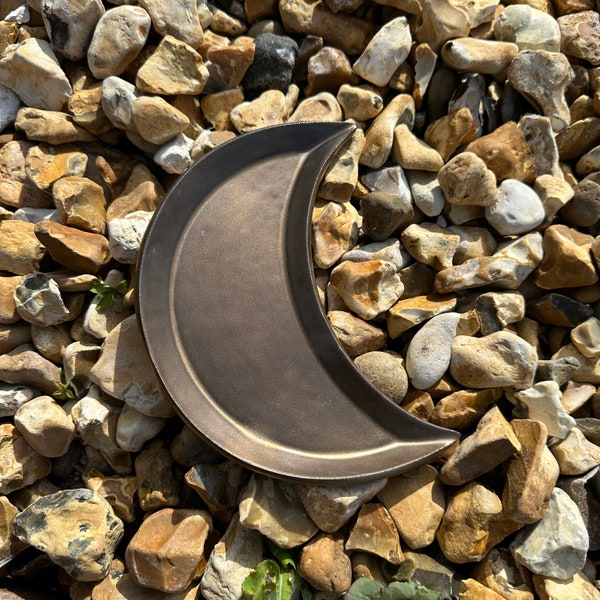 Ceramic Gold Moon Dish, Handmade Bedroom Tray
