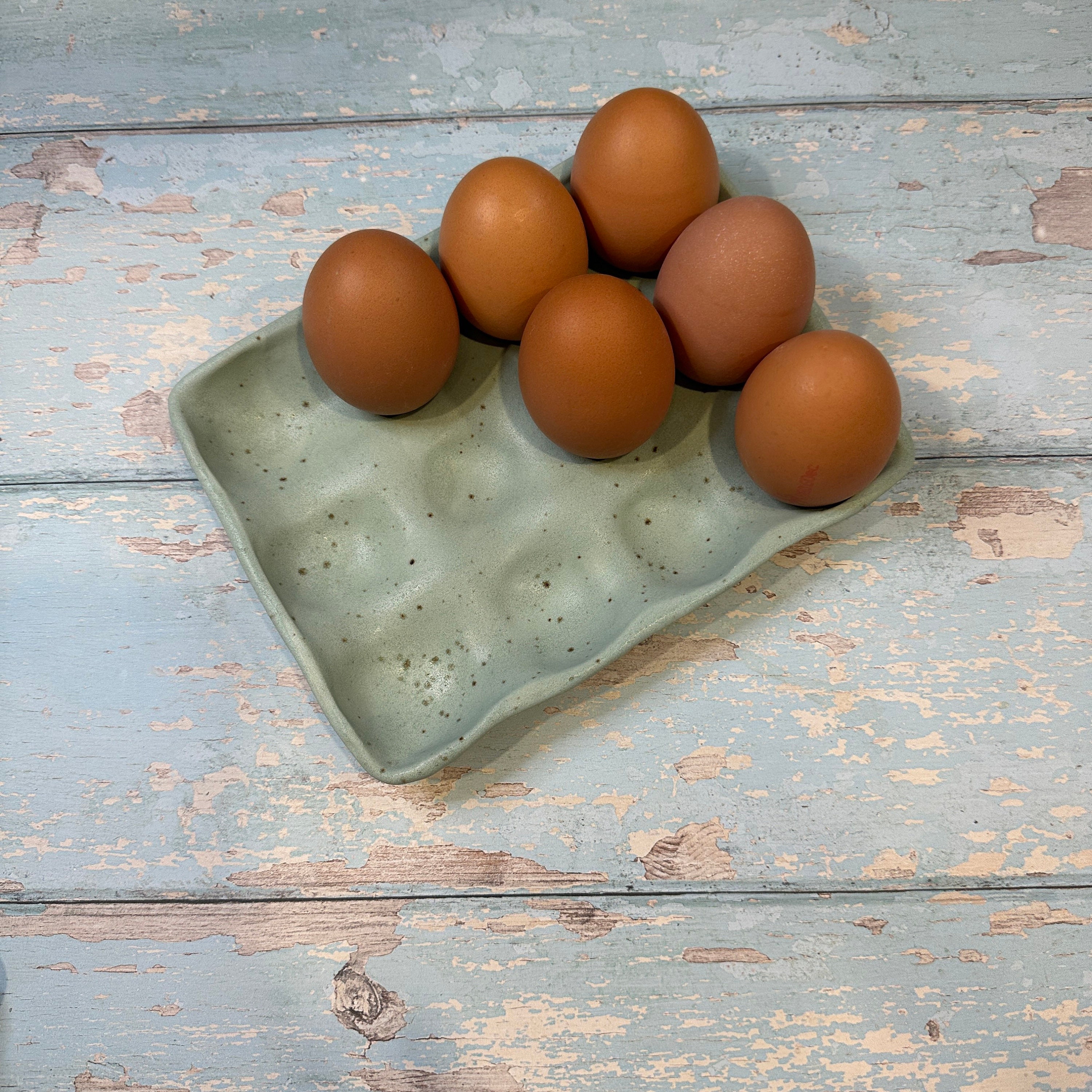 Green Ceramic Egg Tray Holds 6 or 12 Eggs Etsy UK