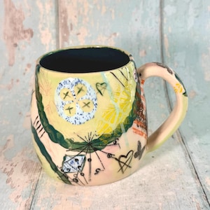 Grüne Collage Patchwork Becher, handgemachte Keramik Tasse
