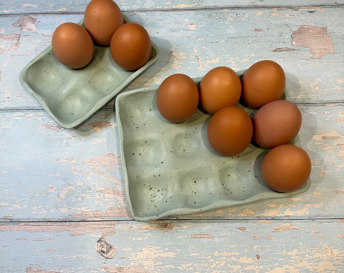Green Ceramic Egg Tray, Holds 6 or 12 Eggs Etsy UK