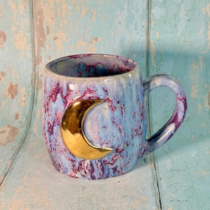 Purple Gold Moon Mug, Handmade Ceramic Mug