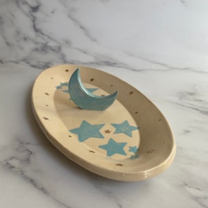 Ceramic Jewelry Dish, Turquoise Moon Stars