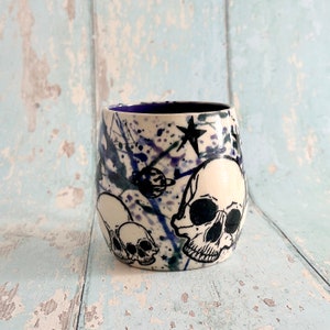 Skull and Star Mug, Handmade Blue Ceramic Cup image 6