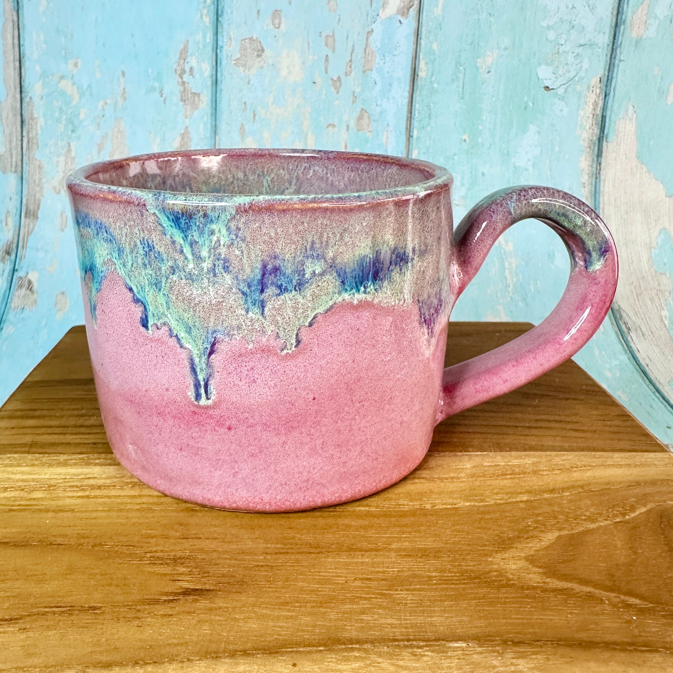 Rosa und Türkis Becher, große Keramik Tasse