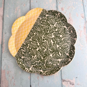 Green Monstera and Yellow Platter, Handmade Ceramic Cake Plate image 5