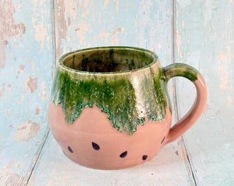 Ceramic Watermelon Mug, Large Pink and Green Cup