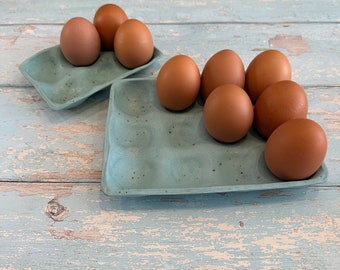 Turquoise Ceramic Egg Tray - 6 or 12 Eggs - Handmade Pottery Egg Holder