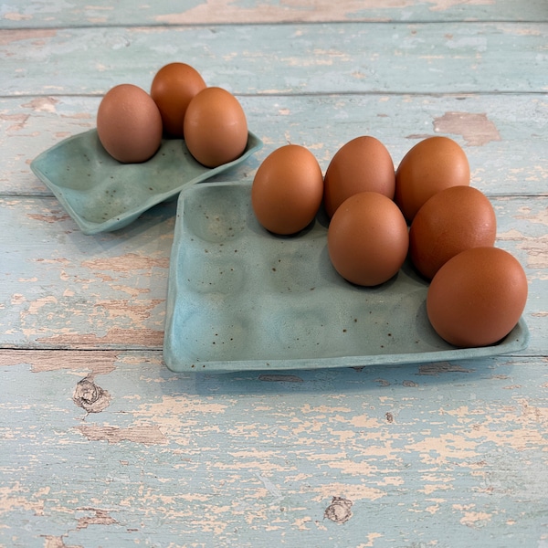 Turquoise Ceramic Egg Tray - 6 or 12 Eggs - Handmade Pottery Egg Holder