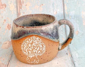 Mug champignon bleu, tasse en céramique champignons