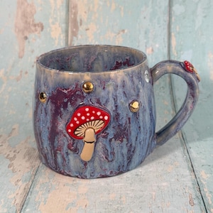 Purple and Red Mushroom Mug, Fungi Ceramic Cup