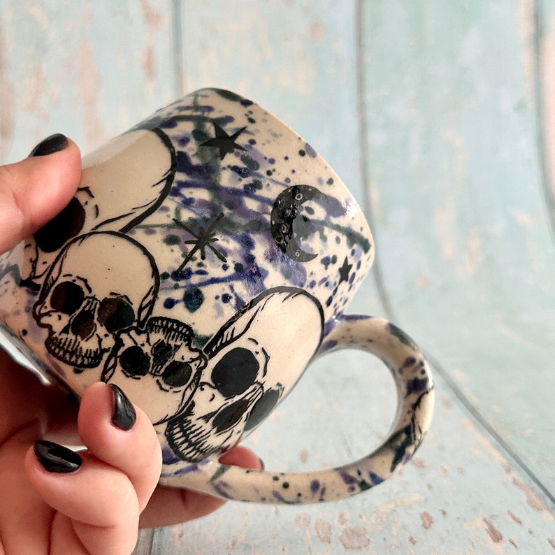 Skull and Star Mug, Handmade Blue Ceramic Cup image 10