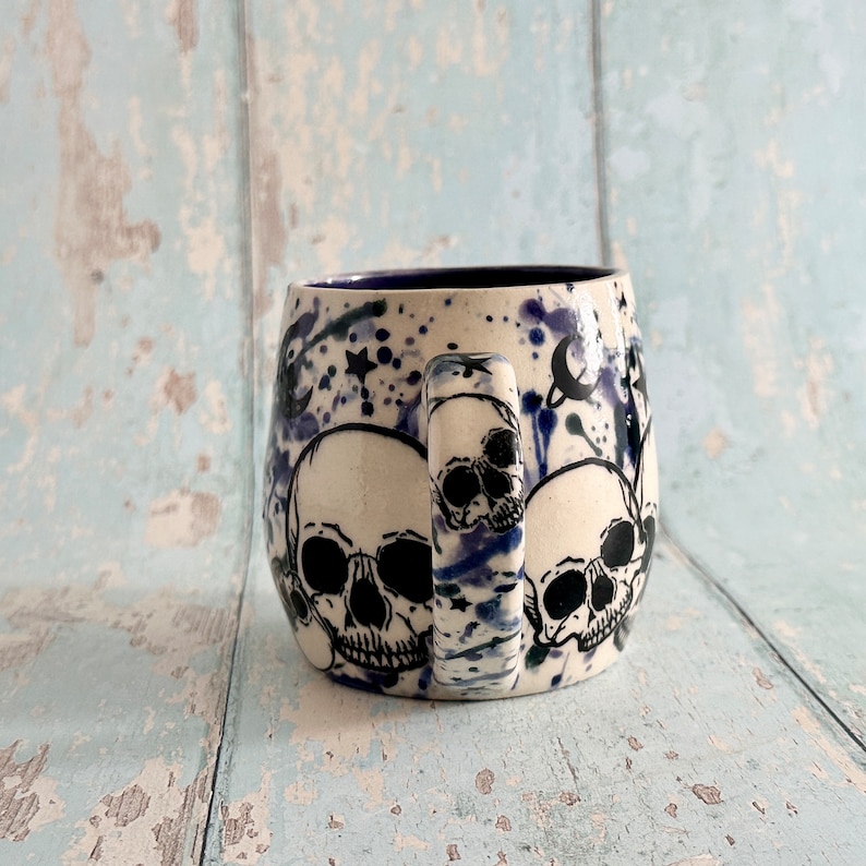 Skull and Star Mug, Handmade Blue Ceramic Cup image 3
