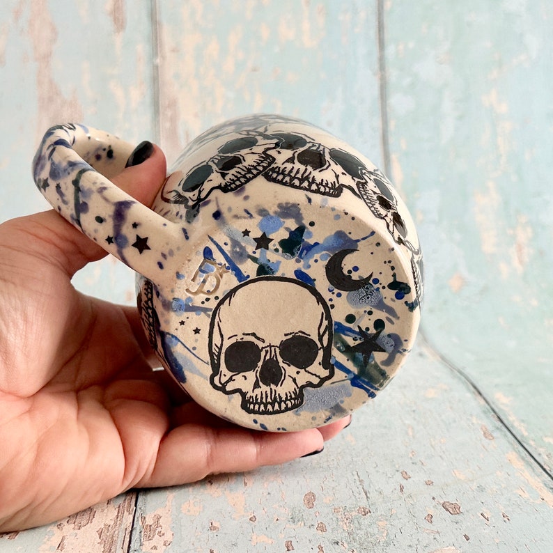Skull and Star Mug, Handmade Blue Ceramic Cup image 5