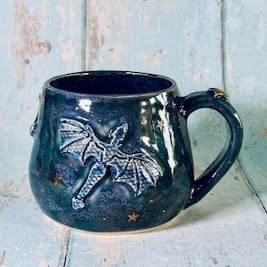 Handmade Blue Green Dragon Mug, Large Ceramic Cup - Second