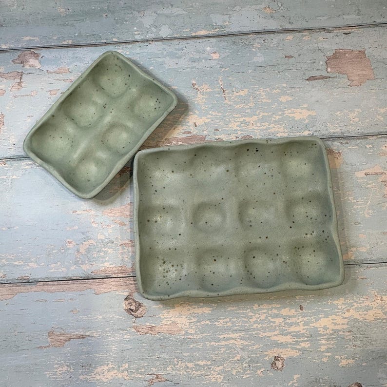 Green Ceramic Egg Tray, Holds 6 or 12 Eggs