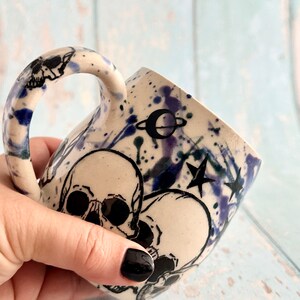 Skull and Star Mug, Handmade Blue Ceramic Cup image 9