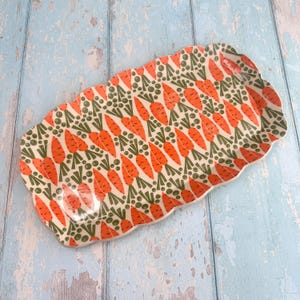 Orange and Green Carrot Platter, Large Handmade Rectangle Ceramic Plate