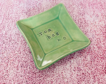 Plato de cerámica verde, soporte para bolsitas de té