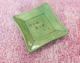 Green Ceramic Dish, Tea Bag Holder