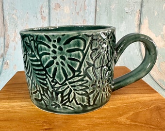 Monstera Leaf Mug, Large Green Ceramic