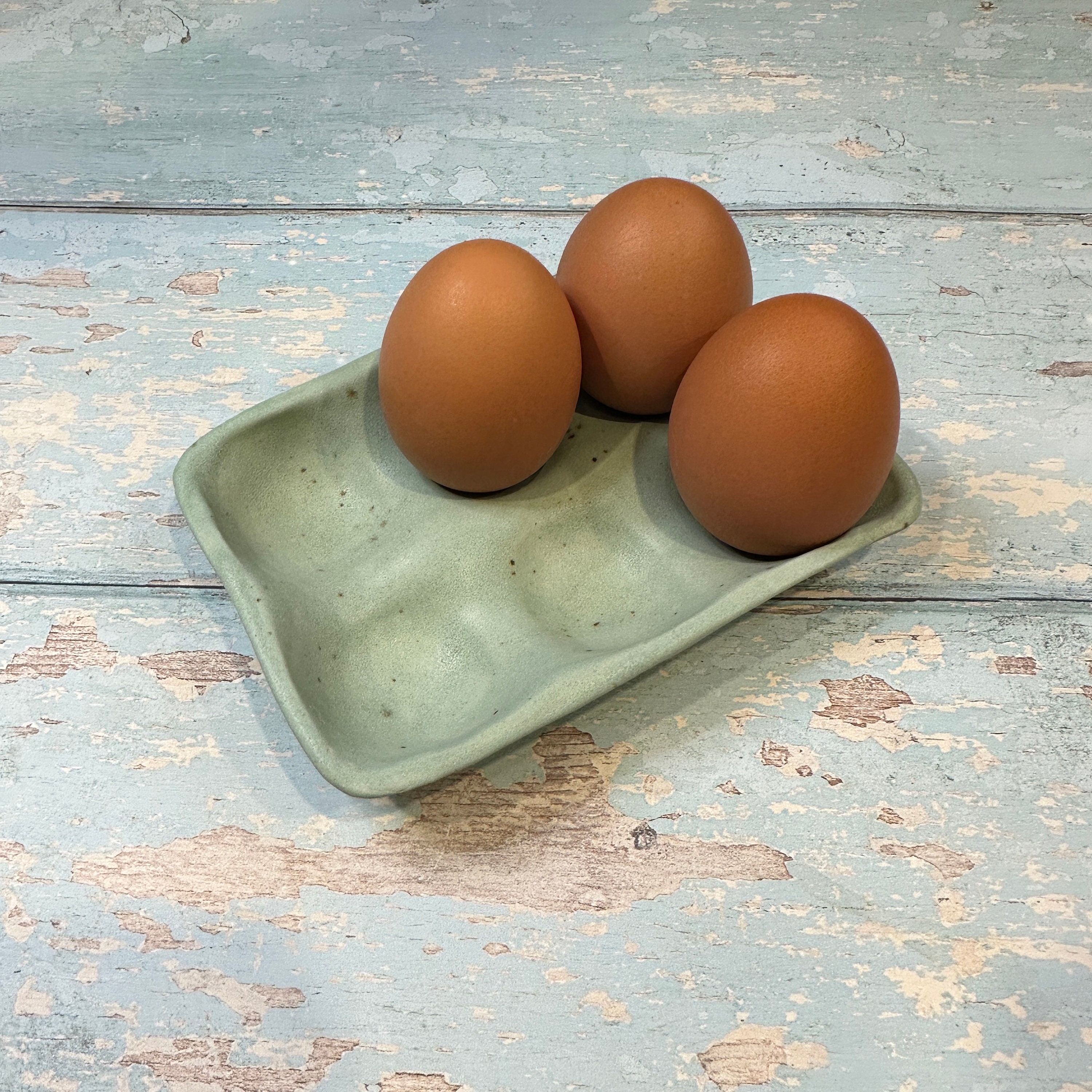 Green Ceramic Egg Tray Holds 6 or 12 Eggs Etsy UK