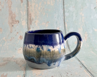 Blue Ceramic Mug, Large Pottery Cup