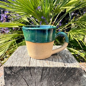 Green Ceramic Mug, Handmade Pottery Cup