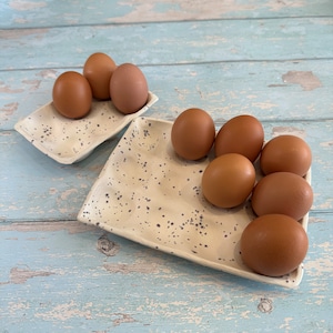 White Ceramic Egg Tray, Holds 6 or 12 Eggs