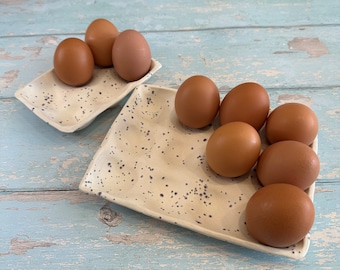 White Ceramic Egg Tray, Holds 6 or 12 Eggs