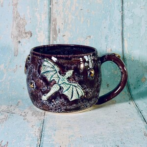 Handmade Purple Dragon Mug, Large Ceramic Cup