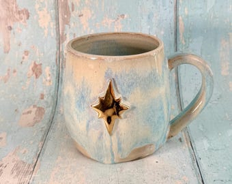 Blue and Gold Northern Star Mug, Handmade Ceramic Mug