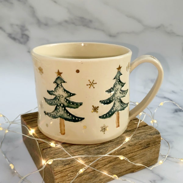 Christmas Tree Mug, Large Ceramic Cup - Ready to Ship