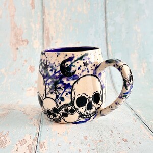 Skull and Star Mug, Handmade Blue Ceramic Cup image 2