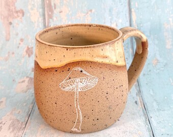 Peach Mushroom Mug, Fungi Ceramic Cup