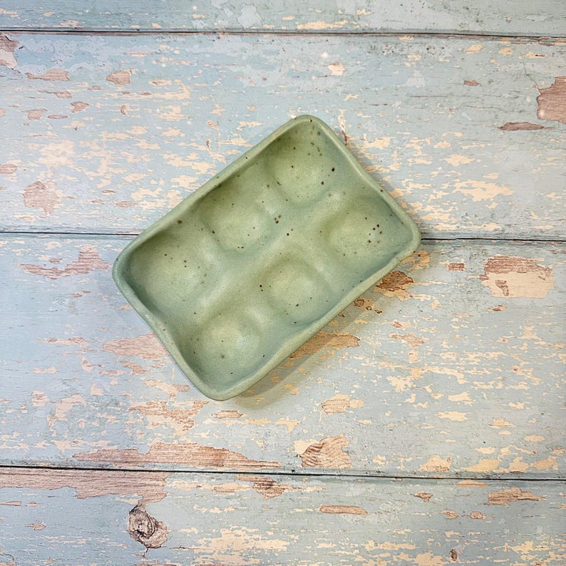 Green Ceramic Egg Tray, Holds 6 or 12 Eggs