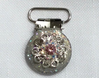 Irish Dance Competition Number Holder.  Our Filigree Clip with Swarovski Crystals, set on a round clip.