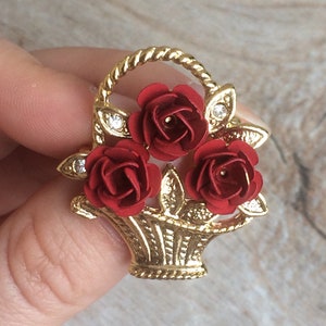 Red rose brooch Dating anniversary gift for girlfriend or wife Vintage flower pin