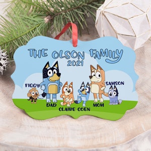 Blue Heeler Puppy Family Personalized Christmas Ornament